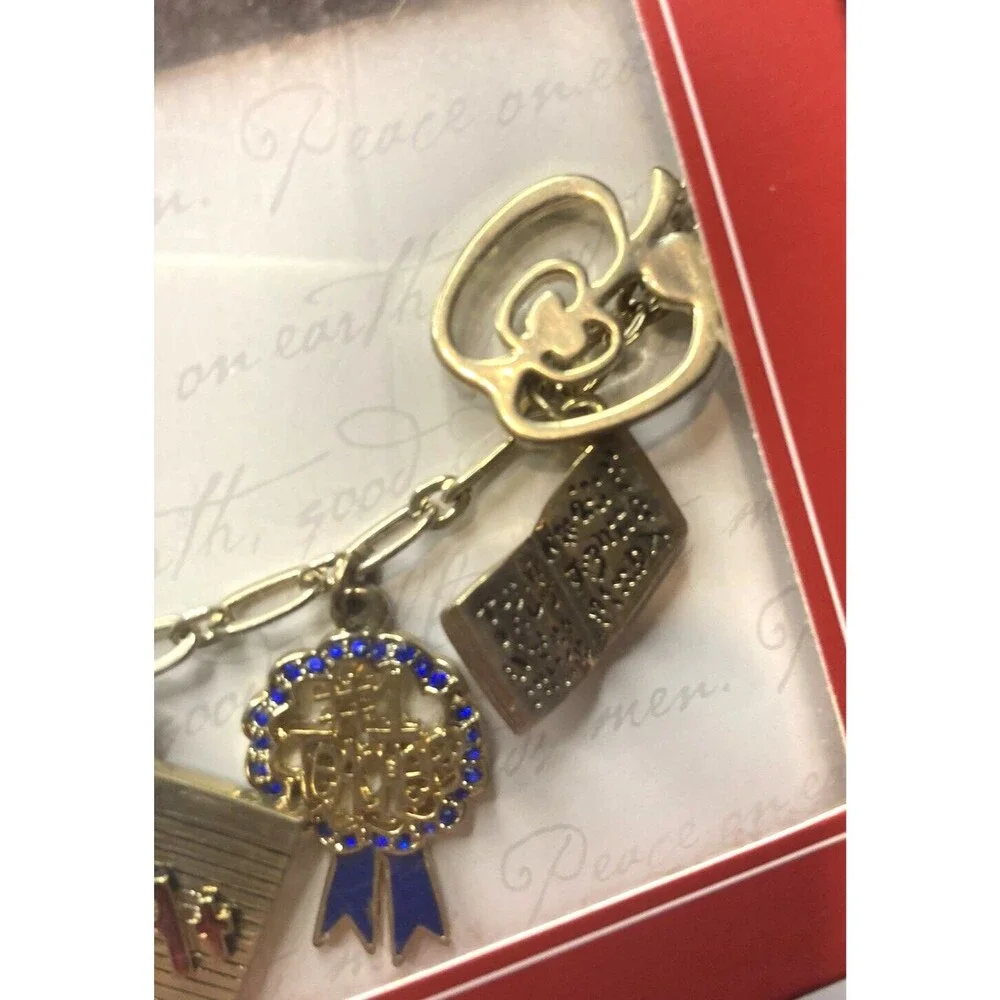 Teacher charm bracelet apple books paper cup pencils NIB Claiborne boho cute